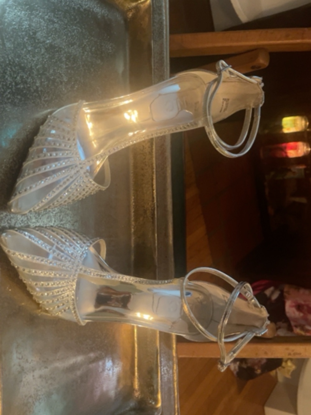 INC International Concepts Silver Rhinestone Ankle-Strap Heels